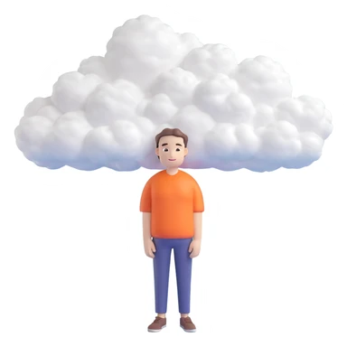 person made entirely of bright, puffy, convex clouds, shoulder height sticker