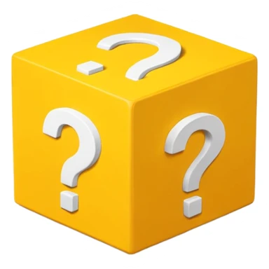  yellow cube shaped box over stuffed with white question mark cubes sticker