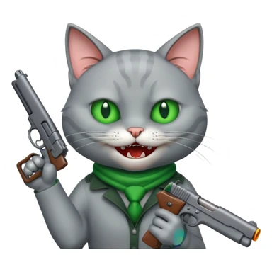 A cat with a gun evil laughing sticker