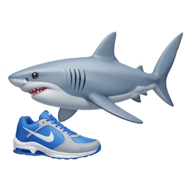 a three-legged shark wearing blue Nike sneakers; sticker