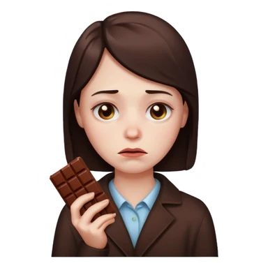 sad person with chocolate, Apple style emoji, tear on face, chocolate bar in hand sticker