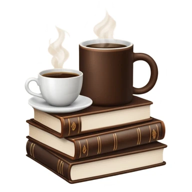 stack of books with coffee on top sticker