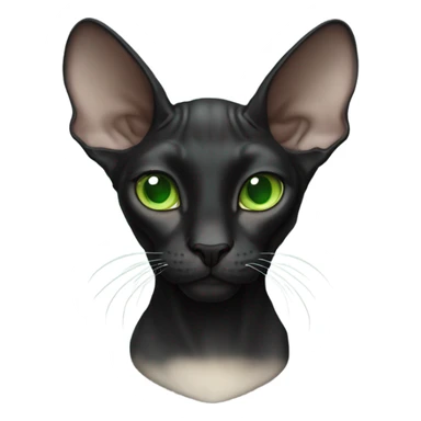 black sphinx cat with green eyes and a white spot on the nose sticker