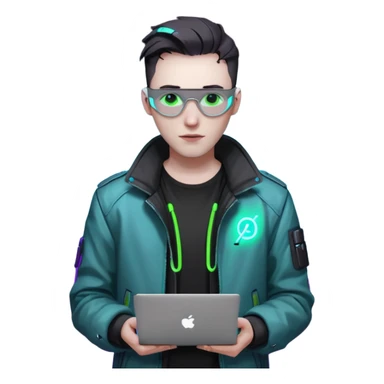 cyber punk man holding laptop sticker