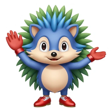Blue hedgehog with red shoes and peach arms with large quills wave joint together eyeballs and green pupils sticker