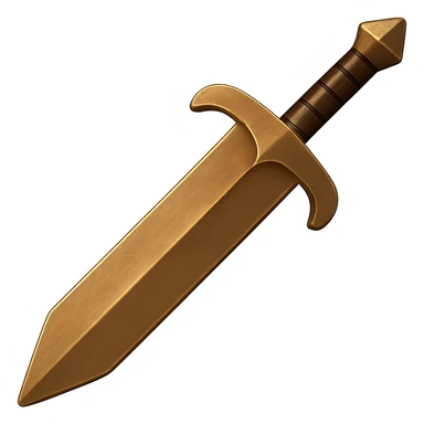 Make the greatsword a little wider and more shiny so it looks like bronze, keep the metallic bronze look with visible wear and scratches, no gems. The style should resemble emoji style with a transparent background. sticker