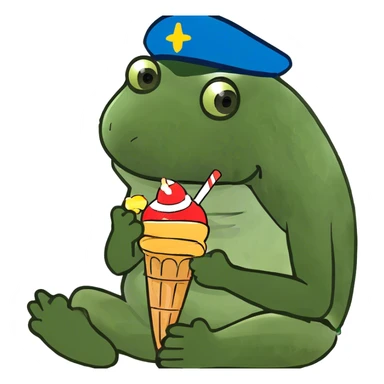 wearing a propeller hat, eating a popsicle, sitting down, full body sticker