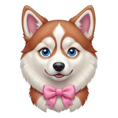 disney-style red siberian husky with blue eyes wearing a pink bow sticker