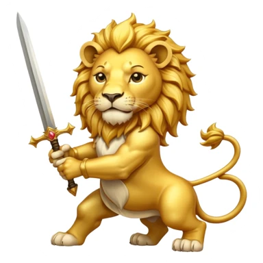    Please create a golden lion holding a curved sword with the half sun on top of the lion’s back? sticker