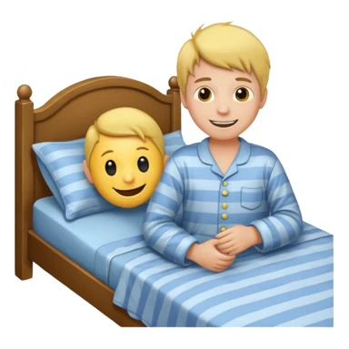 emoji- of a smiley boy getting up from a bed sticker