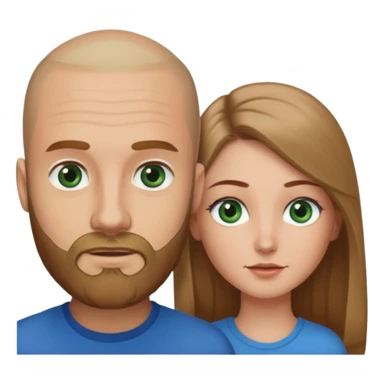 Man on left with shaved head with dark blonde beard and blue eyes and woman on the right with long brown hair green eyes  sticker