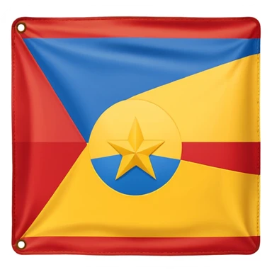 A rectangular flag with nine horizontal stripes alternating red and yellow, starting and ending with yellow. On the left side, a large blue triangle pointing to the center. Inside the blue triangle, a single white five-pointed star, centered and not surrounded by any circle or border. sticker