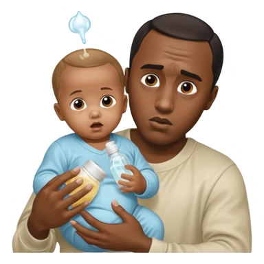 Sean “Diddy” Combs with baby oil and a very small infant and he’s pouring the baby oil on the baby and they have a scared face they’re really scared sticker