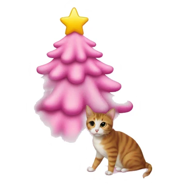 a pink christmas tree with a cat on top sticker