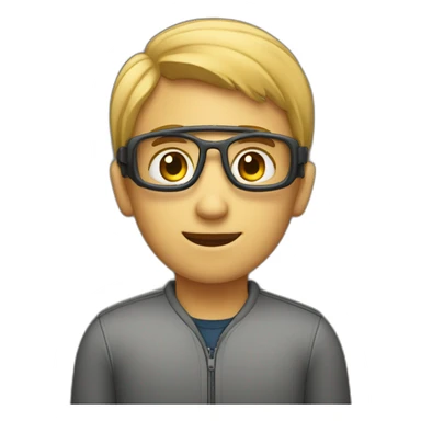 a boy who work behind a computor sticker