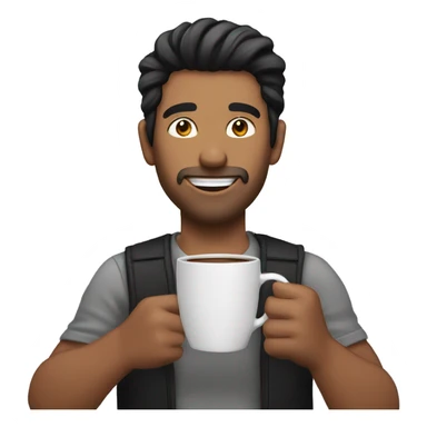 Man holding a Coffe cup with black hairs sticker
