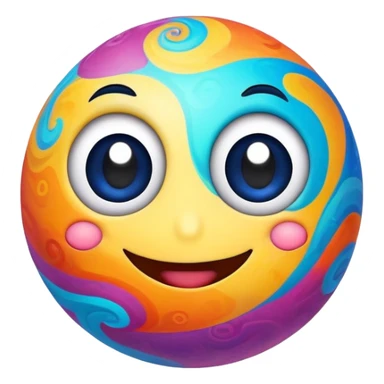 multicolored planet with swirls of bright colors and a happy smiling face with big eyes sticker