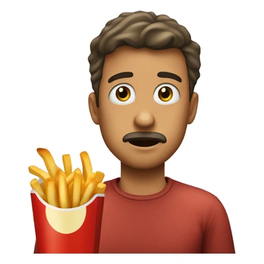 A person realizing that the French fries he was eating was expired sticker