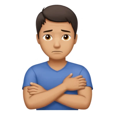 A man looking stressed holding the front of his neck with his arms crossed sticker