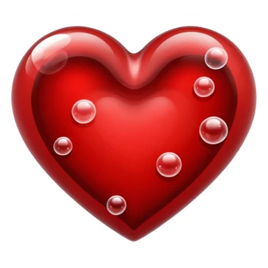 glass heart filled with red blood liquid, some bubbles, glossy sticker