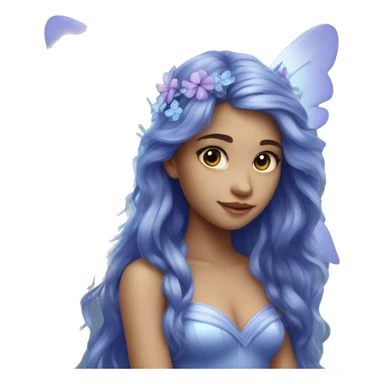 Beautiful, blue flower, fairy, blue, silver, purple, long hair, big wings sticker