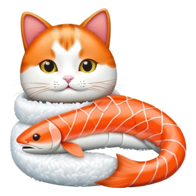 Cat as sushi with salmon back and body shaped with rice sticker