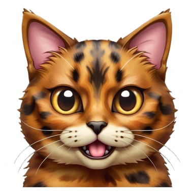 Cinematic Comical Tortoiseshell Cat Portrait Emoji, Head cocked dramatically with an over-the-top shocked expression, featuring a rich mottled fur of browns and blacks and wide, comically animated eyes full of playful disbelief, simplified yet hilariously detailed, glowing with a bold, sassy radiance, high shine, exuding a mischievous and spirited charm, styled with a soft glowing outline, capturing the essence of a tortoiseshell cat that appears ready to burst into comical antics! sticker