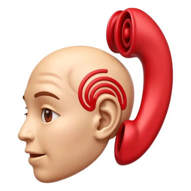 3D iPhone style emoji of a human ear with a “no sound” or “muted” symbol, realistic ear texture, red crossed line over sound waves, isolated on white background, soft shadows, high detail, playful and cute. sticker