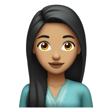 A dark black brown long hair girl , high cheekbones,indian features  with a giving a flirty smirk giving an eye roll medium fair complexion  sticker