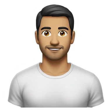 A head and shoulders shot of a 32 year old Hispanic man, with short black hair, with stubble facial hair,   with brown eyes wearing a t-shirt. sticker