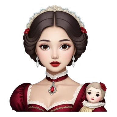 porcelain doll skin, fine details, olivia culpo as milady de winter, jinyoung shin art, refined nose, scarlet, dim light, by Maude Kaufman Eggemeyer, great digital art with details, by Scott Samuel Summers, ad image, ori and the blind, stunningly realistic sticker