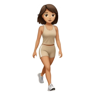 Brunette walking in scenic route in beige gym wear sticker