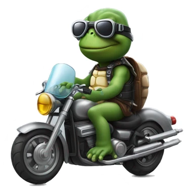 A cartton turttle on a motorbike with a jet helmet and glases, making a V eith the hand sticker