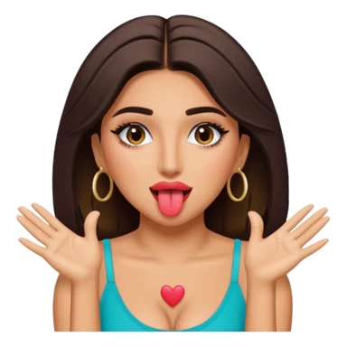 Huda from love island with her tongue out and both hands open to the side of her face sticker