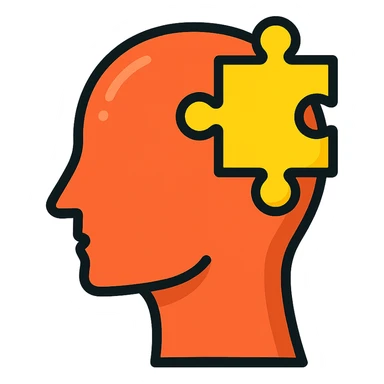 puzzle piece in head icon, clear outlines, strong shadows and highlights, psychosomatics and psychology theme, fun and not too complex sticker