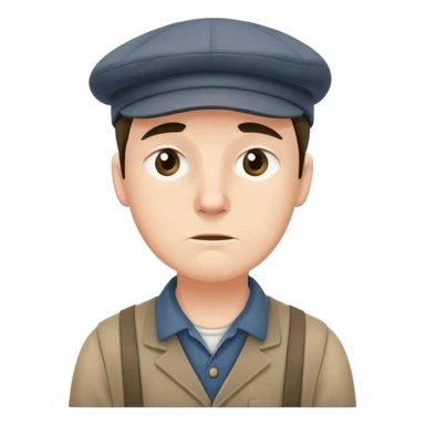 19th century English factory worker with flat cap, work clothes, and tired expression sticker