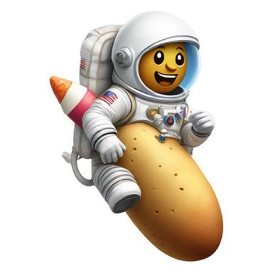 Astronaut riding a rocket made out of a potato while eating ice cream sticker