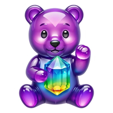Rainbow Colored Gummybear holding a purple crystal sticker