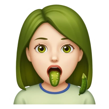 A girl opening her mouth insanely wide with a pickle inside her mouth  sticker