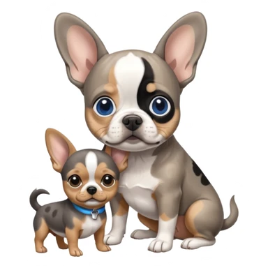 Gray and tan Merle blue eyed Frenchie with black and tan chihuahua as best friends sticker