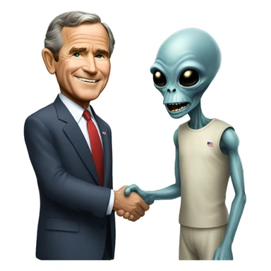 George Bush shakes hands with a grey Alien sticker