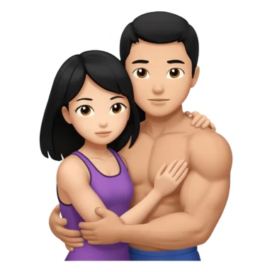 muscle Asian Man black hair hugging girl with black hair sticker
