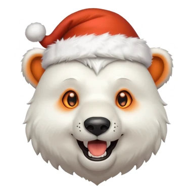 Polar bear and wolf hybrid with sabertooth fangs; light orange eyes; smiling; wearing a Santa hat  sticker