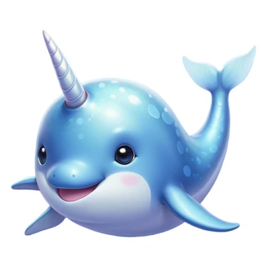 Cinematic Cute Cute Narwhal Portrait Emoji, Head tilted playfully and inquisitively, featuring a charming, sleek body with softly iridescent skin, a prominently spiraled tusk and large, twinkling eyes full of gentle wonder, Simplified yet irresistibly adorable features, highly detailed, glowing with a warm, inviting ocean glow, high shine, affectionate and lively, stylized with a touch of magical sea whimsy, soft glowing outline, capturing the essence of a mischievous yet endearing cute narwhal that seems as if it could frolic out of the screen into your heart! sticker