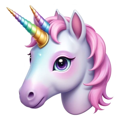 Cinematic Cute Unicorn Pony Portrait Emoji, Head tilted playfully and inquisitively, featuring a charming, diminutive form with a gentle pastel color, a delicate, sparkling horn and large, dreamy eyes full of wonder, Simplified yet irresistibly adorable features, highly detailed, glowing with a warm, magical glow, high shine, affectionate and lively, stylized with a touch of whimsical charm, soft glowing outline, capturing the essence of a mischievous yet endearing unicorn pony that seems as if it could prance out of the screen into your arms! sticker