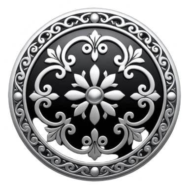 Black and silver filigree round button, 3D, extremely detailed design sticker