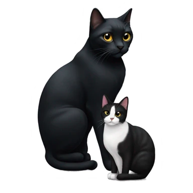 A large black cat sitting next to a smaller black and white cat sticker