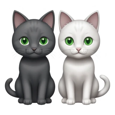 2 different coloured small cats including one dark grey and white cat and one completely solid dark grey cat with green eyes and only white paws sticker
