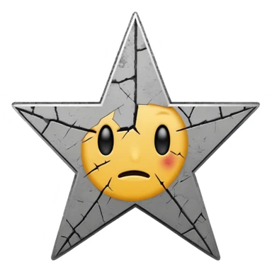 Minimalist emoji-style sticker of a cracked Walk of Fame star with a faint claw mark coming from below, grayscale and ash tones


 sticker