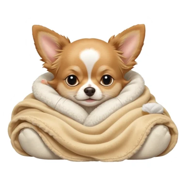 Long haired chihuahua, beige, no white on head, with white chest and white socks, sleeping cutely under blanket sticker